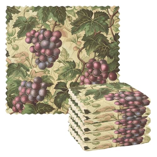 ALAZA Vintage Style Grapes Kitchen Towels Dish Cloths Absorbent Soft Dishcloths Kitchen Table Cleaning Cloths 11x11 Inches, Set of 6
