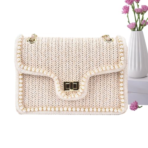Purso de hombro para mujeres, Bolsa para mujeres - Mujer cartera de hombro con perla falsa,Organizador de correa desmontable con cremallera con cremallera Diseño de moda para reuniones, playa, reunión