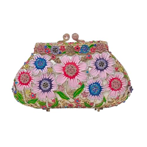 Image of Fancy Vintage Flower Rhinestone Clutch Multicolor Floral Crystal Evening Bag Purse Wedding Cocktail Bag