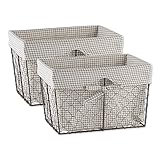 DII Farmhouse Chicken Wire Storage Baskets with Liner, Medium, Rustic Stone Gingham Check, 11x7.88x7, 2 Piece