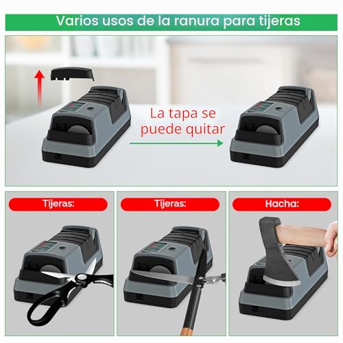Miniatura 5 de Yorleay Afilador De Cuchillos Eléctrico 5 En 1, 3 Velocidades De Rotación, Ajustable Para Hojas Rectas, Dentadas Y De Picar, También Para Tijeras