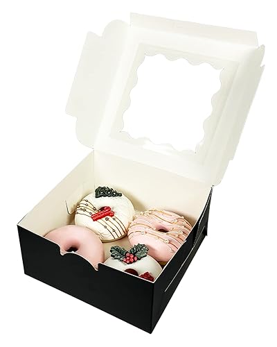 Miniatura 4 de 100 cajas de panadería negras con ventana de 6 x 6 x 3 pulgadas de grosor y resistentes cajas de pastelería de macarrones para panadería