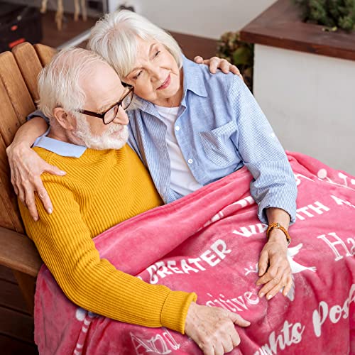 Macevia Breast Cancer Gifts For Women Fleece Healing Thoughts Blanket Super Soft & Warm Get Well Breast Cancer Blanket Sympathy Gift With Inspirational Positive Energy (50"X60", Pink) #TOP4