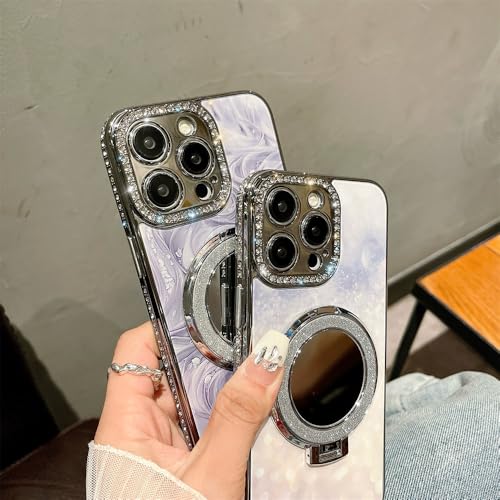 Coque miroir diamant pour iPhone 15 Pro Max, étui de luxe violet avec support magnétique chic - 3