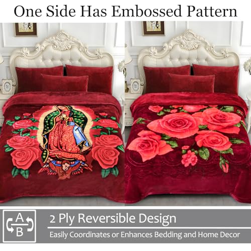 Image of JYK Korean Mink Fleece Bed Blanket Queen Size 75 inch x 87 inch, 5 Pounds - 2 Ply Reversible Silky Soft Plush Warm, Comfy Blanket for Autumn, Winter -Rose /Virgin Mary