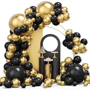 Black and Gold Balloons Garland Arc...
