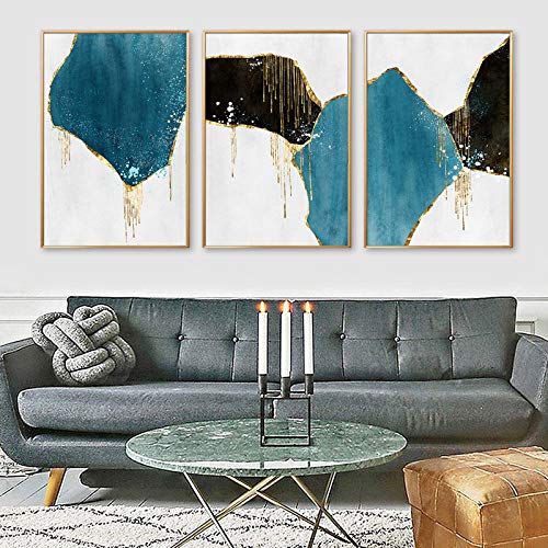 Toile Marbre Bleu et Or | Trio d'Affiches Géométriques Nordiques 70x100cm