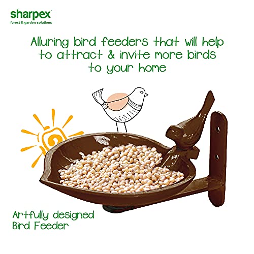 Image of Sharpex Sturdy Steel Plant Hanger Bird Bath or Feeder Rust Brown, Cast Iron Wall Mount Bird Feeder Great for Attracting Birds (Brown, 1)