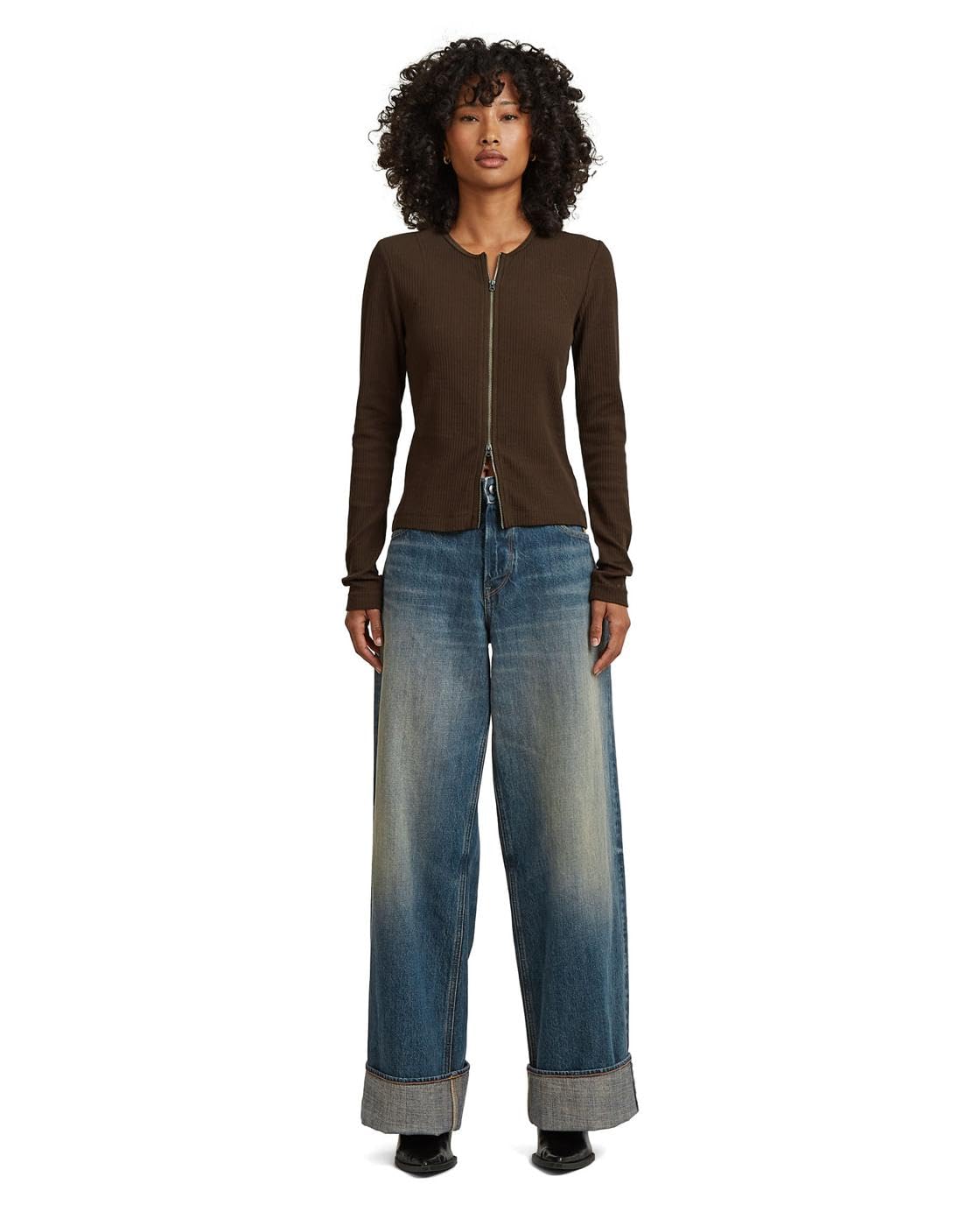 G-STAR Raw C.V. Women's 2 Way Slim Rib r t ls wmn T-Shirt, Brown, L
