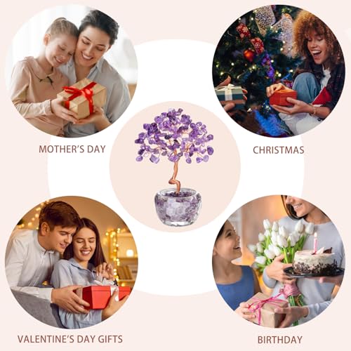 Miniatura 5 de Árbol De La Vida De Cristal De Cuarzo Rosa Vlyx - Árbol Del Dinero Hecho A Mano Con Piedras Preciosas Moradas Para Decoración Del Hogar Y La Oficina, Regalo De Energía Positiva Para Mujeres