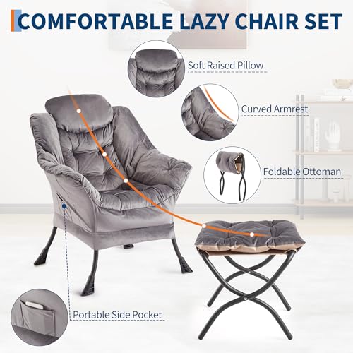 Sillón Lazy con Reposa Pies Plegable Gris Oscuro miniatura 5