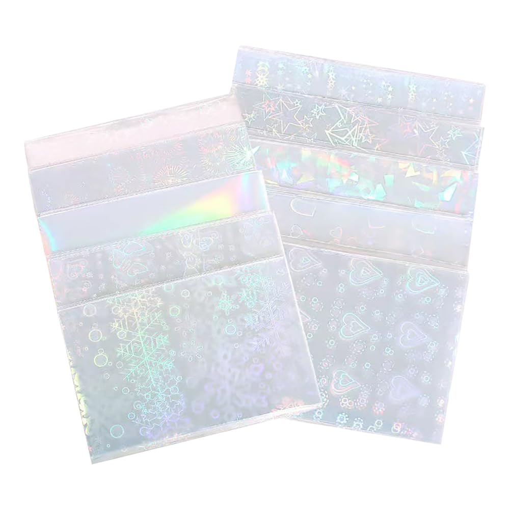 JIHUOO 100 Sheets 58 x 89 mm Clear Laser Photo Card Sleeves Photocard Protective Sleeves Shiny Trading Card Sleeves Foil Card Film Protector Holographic Game Card Protectors with Heart Star Designs