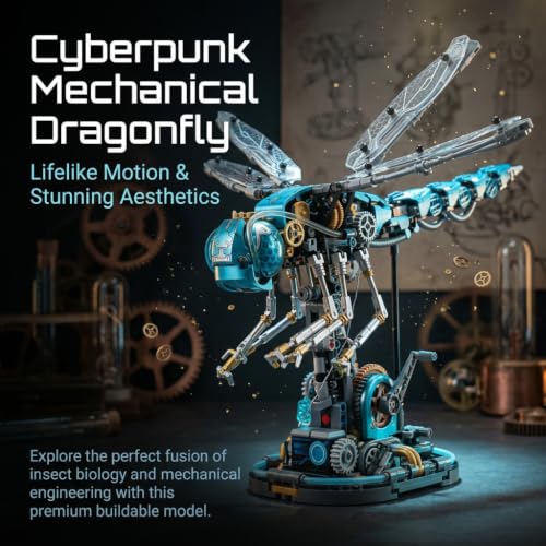 Image of Mechanical Dragonfly Building Blocks for Adults- Compatible with Lego, Insect Animal Model with Light & Display Stand, STEM Toys for Teens Home or Office Decor (866PCS)