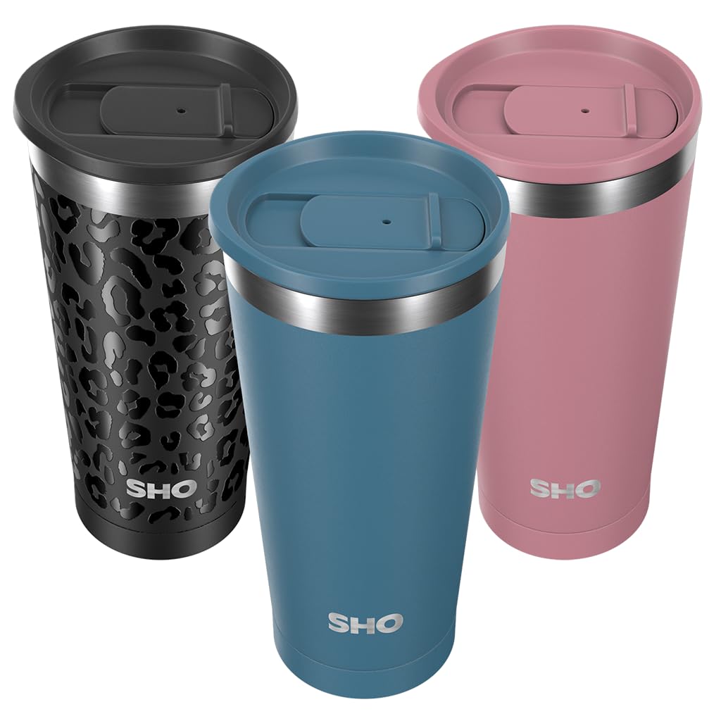 SHO Calix Insulated Stainless Steel Coffee Cup & Tumbler with Slider & Straw Lid, Hot for 6 Hours & Cold for 12, Splash-Proof, 500ml (Petrol)