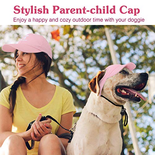 Pawaboo Haustier Baseball Mütze, 2 Stück Pet Eltern-Kind-Mütze, Sonnenhüte mit Ohrlöchern und Verstellbarem Kinnriemen, Haustier-Familienhüte Outdoor Hundecap Hundecap Sonnenschutzkappen, Groß, Rosa