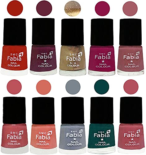 Image of SMC Fabia ALL IN ONE (PACK OF 10), Long Lasting Glossy Nail Polish, 6 ml Each, All Vibrant Colours,01842