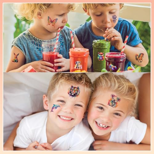 102 PCS Individually Wrapped Watercolor Animals Temporary Tattoo for kids - Cute Animals Temporary for Girls Boy Body Arm Shoulder Cute Tattoos Stickers, Birthday Party Supplies Gifts for Kids