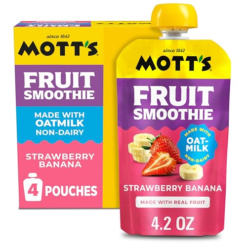 Mott’s Fruit Smoothies Strawberry Banana, 4.2 oz clear pouches, 4 Pack, Non-dairy, Made With...