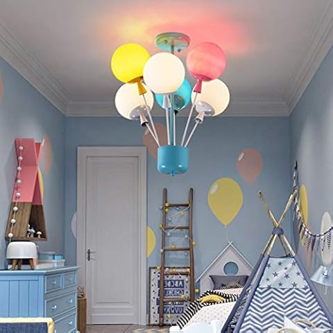 Ceiling Lamp E27 Modern Children Lamp Creative Children's Room Ceiling Light Hot Air Balloon Chandelier Acrylic Lampshade Boy Girl Bedroom Living Room Pendant Lamp Indoor Ceiling Light,6 Heads Cover