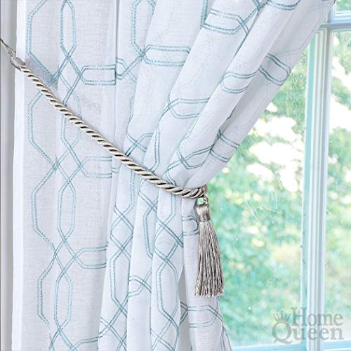 Home Queen Decorative Tassel Rope Tie Backs for Window Curtain, Hand Knitting Buckle Cord Drapery Tieback, Set of 2, Silver Grey - Image 3
