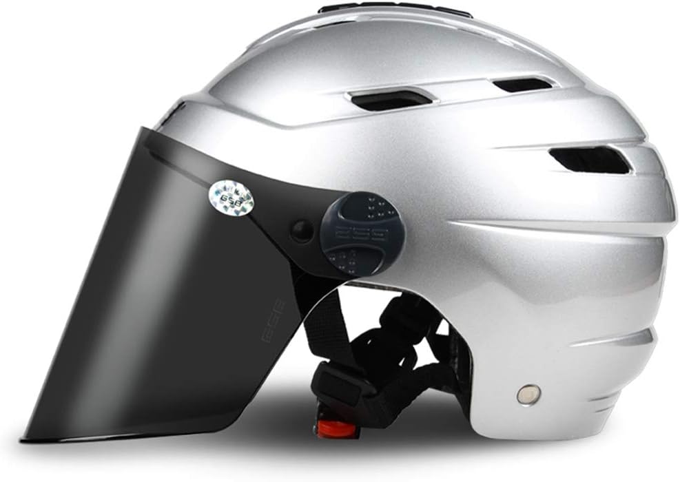 テンカ ハーフヘルメット バイクヘルメット ハーフ レディース メンズ 軽量 Helmet 現金特価 頭囲54cm 60cm未満 四季通用 黒茶シールド シルバー 耐衝撃 通気 半帽ヘルメット Uvカット オシャレ 日焼け止め バッテリカーグ