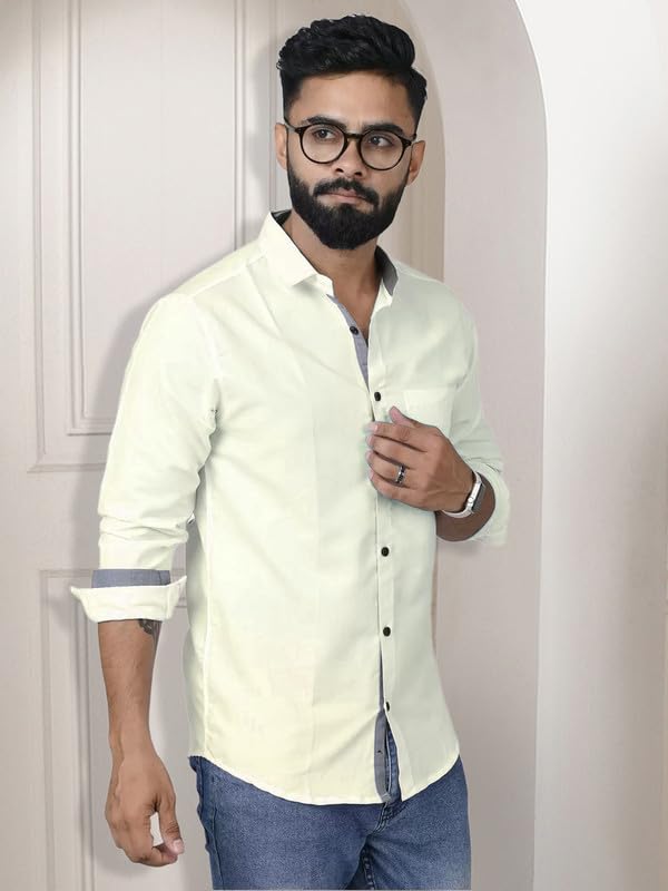 Image of Pinkmint Shirt for Men Cotton Soild Shirt & Spread Collar Long Sleeve Shirt Formal, Travelling