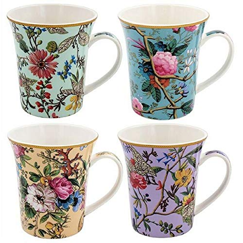 Lot de 4 tasses cannelées en porcelaine Motif floral William Kilburn dans un coffret cadeau