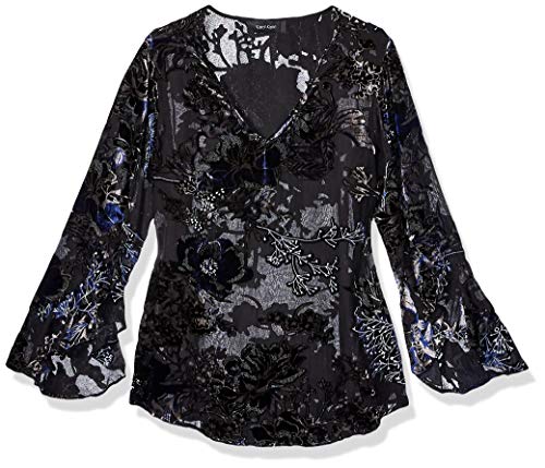 Karen Kane Women's Ruffle Sleeve TOP, Black with Blue, Medium