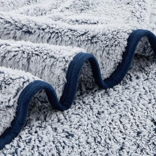 Image of EMME Soft Sherpa Throw Blanket Fleece Reversible Plush Fluffy Blanket, Light Weight Warm Decorative Boho Blanket Cover for Sofa, Couch, Bedroom,Travel(Plush Navy,50 inchx60 inch)