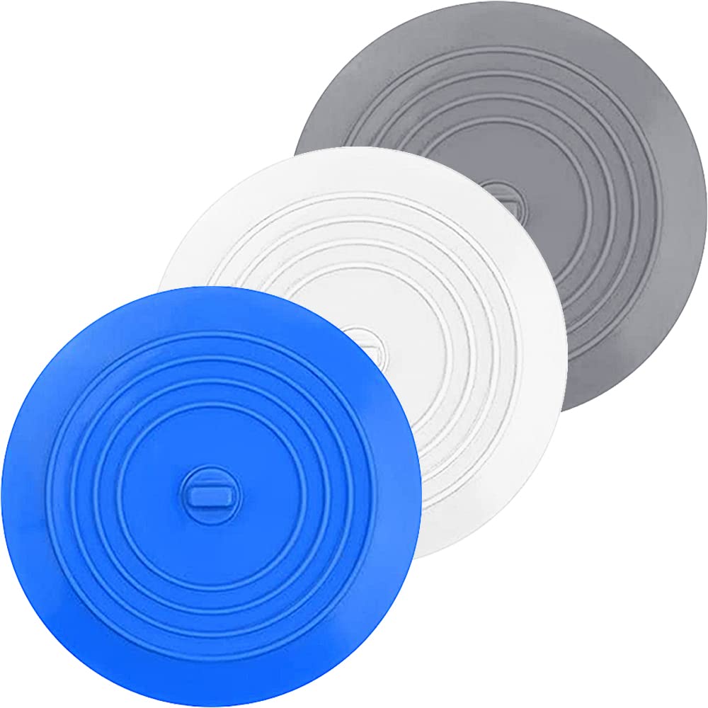Bosoirsou White, Blue, Gray 3-Pack 6-Inch Silicone Bathtub Stopper Drain Plug Hair Stopper In