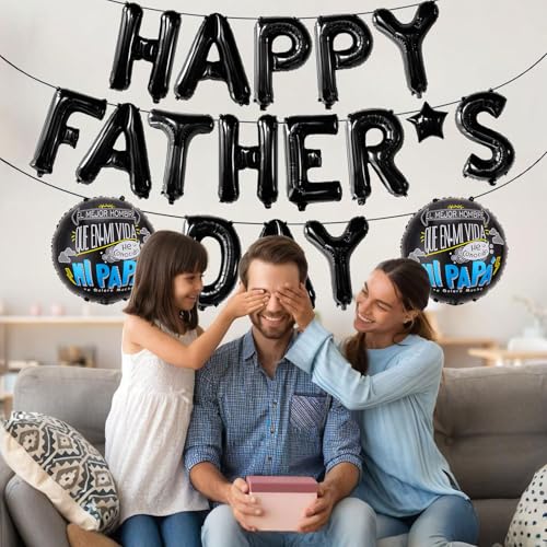 Happy Fathers Day Balloons Banner - Black Father's Day Balloons Fathers Day Decoration Supplies - Father's Day Banner Party Decorations Sign Backdrop by CHUN-YAN - Used condition - Image 3