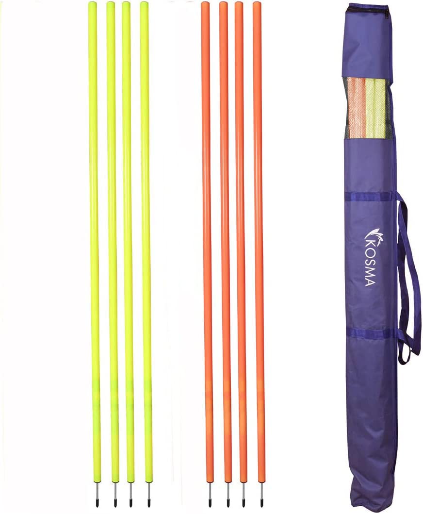 Kosma set of 8 Orange & Yellow (4 Pieces each) Speed Training Slalom Poles with metal spikes | Agility Training Equipment | Football Training Posts |Speed Training| 5ft x 25mm
