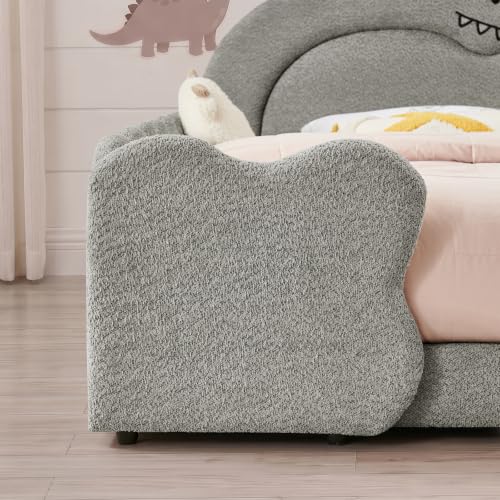 Image of Full Bed Frame for Kids, Floor Platform Bed Dinosaur, Grey