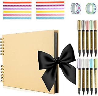 Scrapbook Photo Albums, (40 Sheets, 80 Pages) Memory Books 12 x 9 inch A4 Craft Paper DIY Scrapbooking Photo Albums with 10 Metalic Marker Pens for Anniversary Birthday Friends Childrens Gift