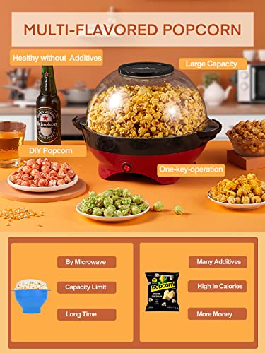 Image of HOUSNAT Popcorn Machine 5L 800W Updated Popcorn Maker Home Hot Oil Non-Stick Coating Removable Heating Surface Quiet and Fast Two Measuring Cups