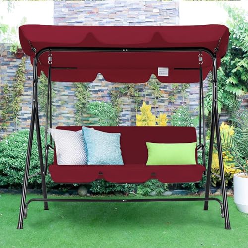 Sedia a dondolo da giardino a 3 posti per esterni, panca da portico con cuscino rimovibile e paralume regolabile, perfetta per rilassarsi a bordo piscina e in giardino