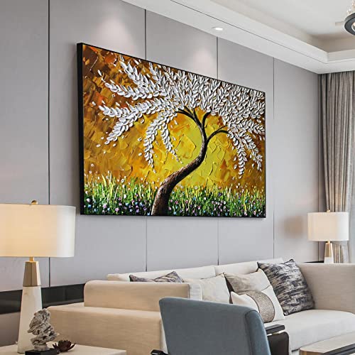 Toile arbre vert peinture abstraite pour sublimer un mur blanc vide 35x50