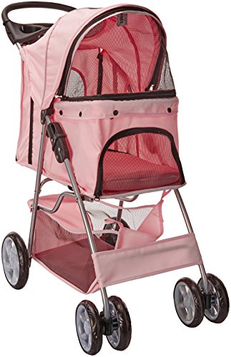 Paws & Pals Pet Stroller for Cat/Dog, Easy to Walk Folding Travel Carrier Carriage, Rose Wine
