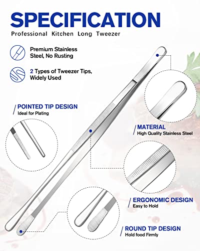 Bundlepro FB-124 4 Pcs Fine Long Tweezer Tongs Professional Silver thumb #1