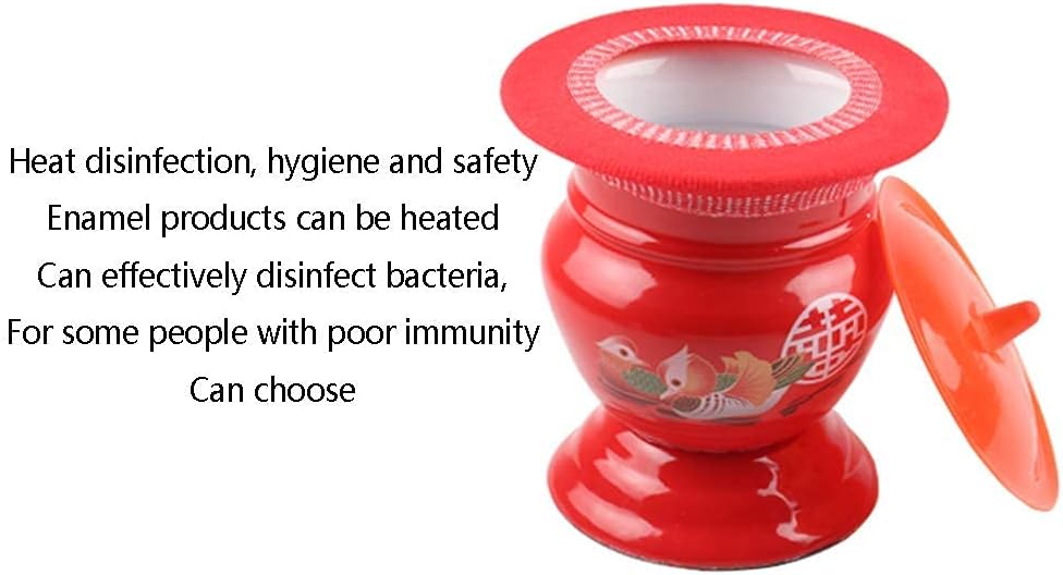 Bed pan, Enamel Bedpans Spittoon,Portable Chamber Pots Potty Urine Buckets with Lid,Universal Night Pot(Red)