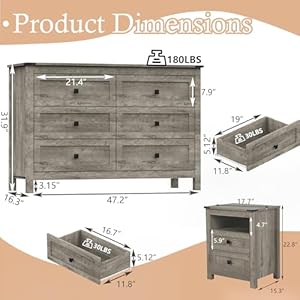 Farmhouse bedroom furniture set rustic wood double dresser chest of drawers 6 drawer chest of drawers wide storage organizer cabinet for bedroom living room 1pc dresser1pc nightstand  urban country home decor