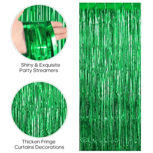 Image of 2 Pack Fringe Curtains Backdrops, Foil Fringe Curtains, Door Streamers for Birthday Wedding Bridal Shower Holiday Graduation Party Decorations, Photo Booth Backdrops, Green