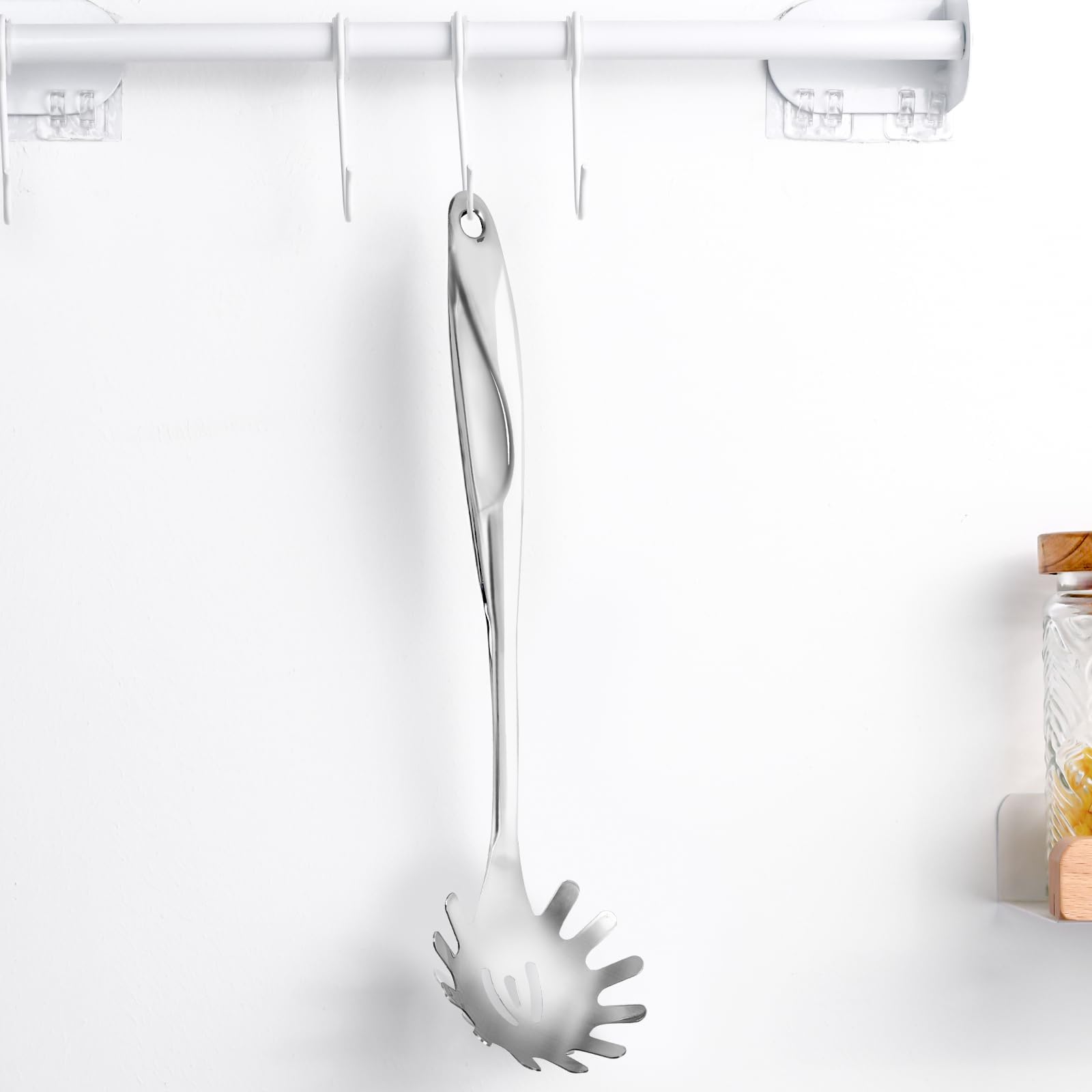 1 Pieza Cuchara para Espagueti,Servidor para Pasta,Cuchara para Pasta de Acero Inoxidable,Tenedor para Pasta,Apto para Lavavajillas,Para La Cocina Casera