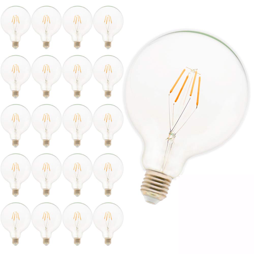 Mengjay® 20 bombillas de 4 W, G125, E27, no regulable, 4 filamentos, luz blanca cálida, 2900 K, rosca Edison, 125 x 165 LED, bombilla de filamento, 40 W, repuesto 650