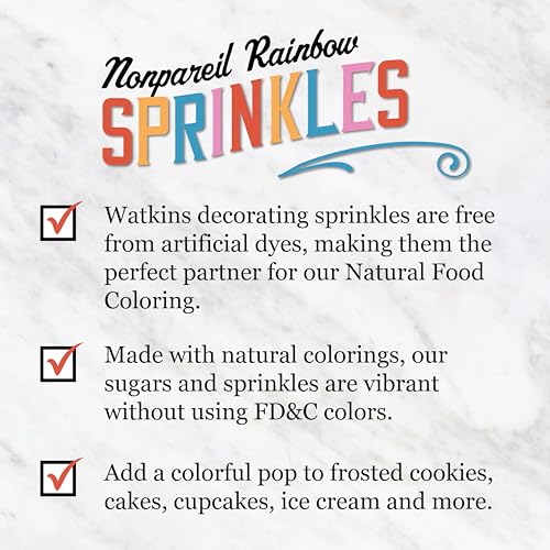 Image of Watkins Gourmet Decorating Sprinkles, Rainbow Nonpareils, Jar, 1 Count, 4.2 Ounce (Pack of 12)