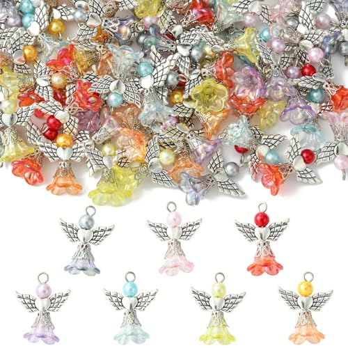 UR URLIFEHALL Abalorio de ángel de la guarda con cuentas coloridas con alas de hada para hacer joyas, manualidades, llaveros, fiestas, decoración del hogar