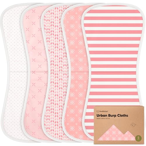 Image of Organic Burp Cloths Baby Boy & Girl - 5-Pack Super Absorbent Cotton Burping Cloths for Babies, Soft & Plush Newborn Spit Up Rags, Infant Towels for Milk Spit Up, Unisex, Large 21 inch x 10 inch (Blush)