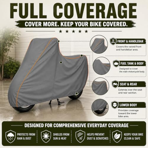 Image of Pivalo 100% Waterproof (Tested) Bike Body Cover for All Scooty & Scooters | Multi-Layer Dustproof & UV Protected | All Weather Protection Two Wheeler Motorcycle Cover (L, Grey)
