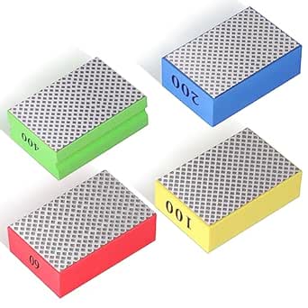 4Pcs Sanding Blocks, Diamond Hand Polishing Pads Sanding Blocks Polishing Pads for Stone Ceramic Tile Glass Grinding Trimming 60#, 100#, 200#, 400#