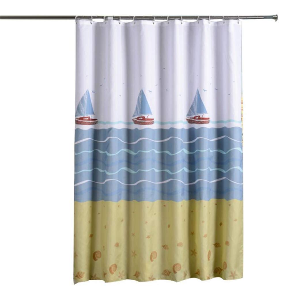 BaishengShower Curtain Liner Mildew Resistant Waterproof Fabric Polyester Bathroom Shower Curtain Machine Washable 3D Mildew Proof Curtain with Hooks (sailboat-39 * 70Inch/100 * 180cm)